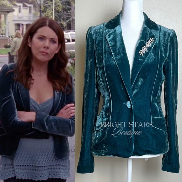 Extremely Rare Teal Velvet Blazer With Pin / Brooch ASO Lorelai Gilmore Girls - Picture 1 of 12